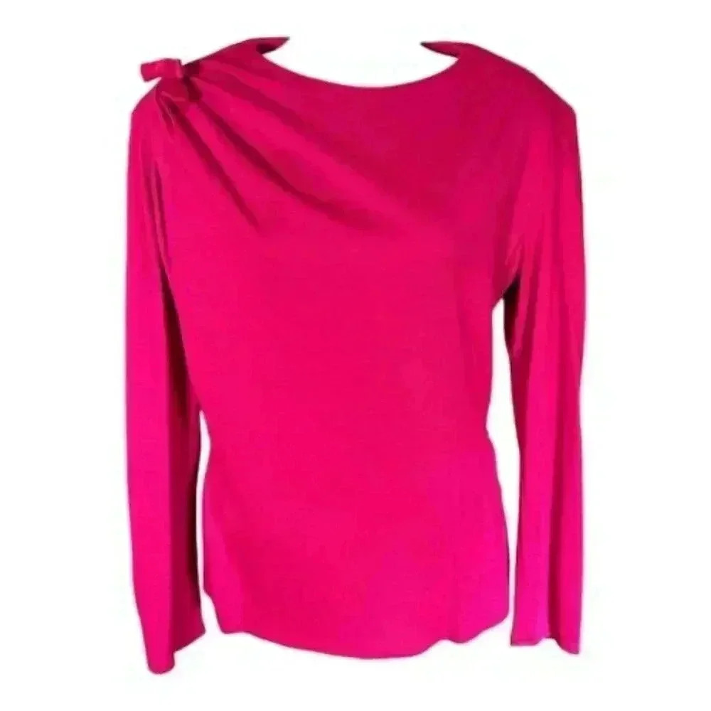 Yves Saint-Laurent Variation Sweater Top Hot Pink Women's Medium Long Sleeve Bow - Picture 3 of 5
